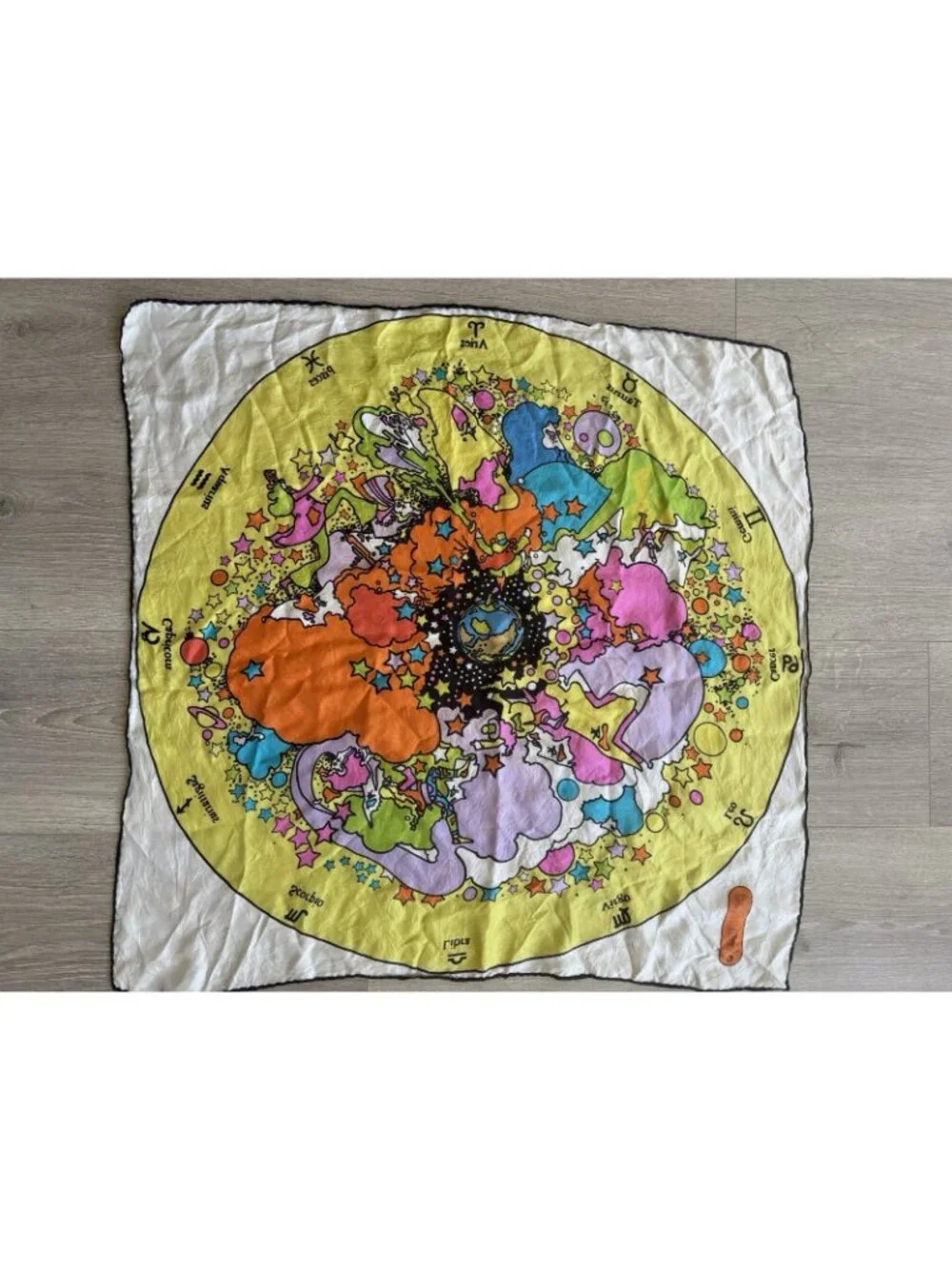 Vtg Peter Max Zodiac Astrology Silk Scarf 26” x 26” 60s Psychedelic Hippie